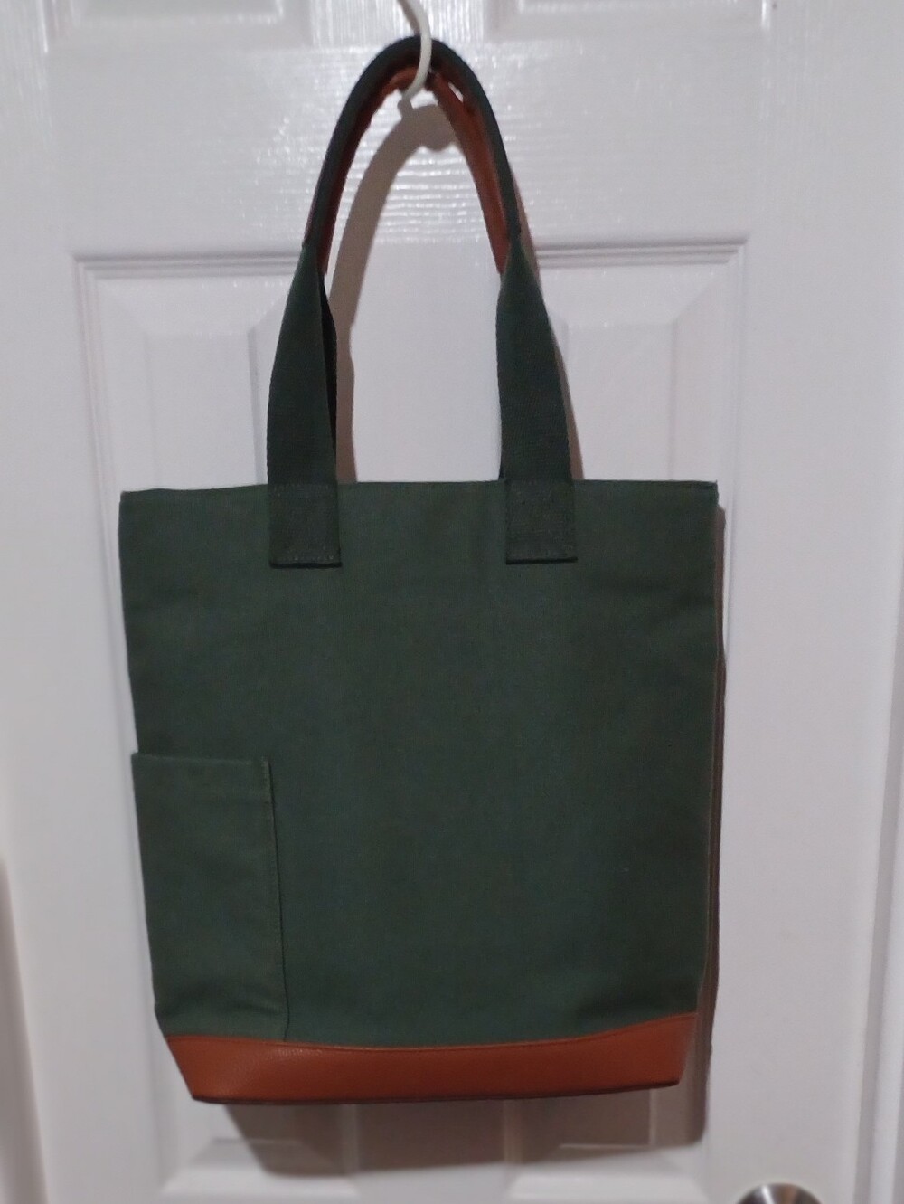 Rae Dunn Green Canvas Messenger Tote with Brown Trim